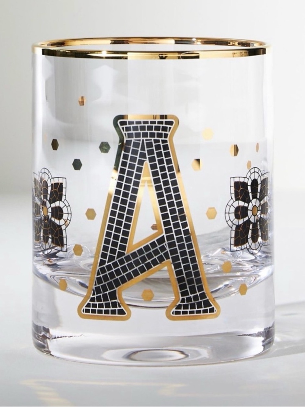 ANTHROPOLOGIE - The Bistro Tile Monogram Old Fashioned Glass A